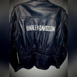 Harley Davidson Black Leather Jacket Womens L Motorcycle Biker Embroidery